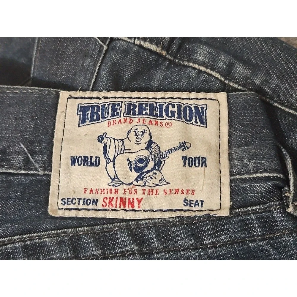 True Religion‎ Jeans Mens 32 x 33 Skinny Dark Wash Faded Distressed